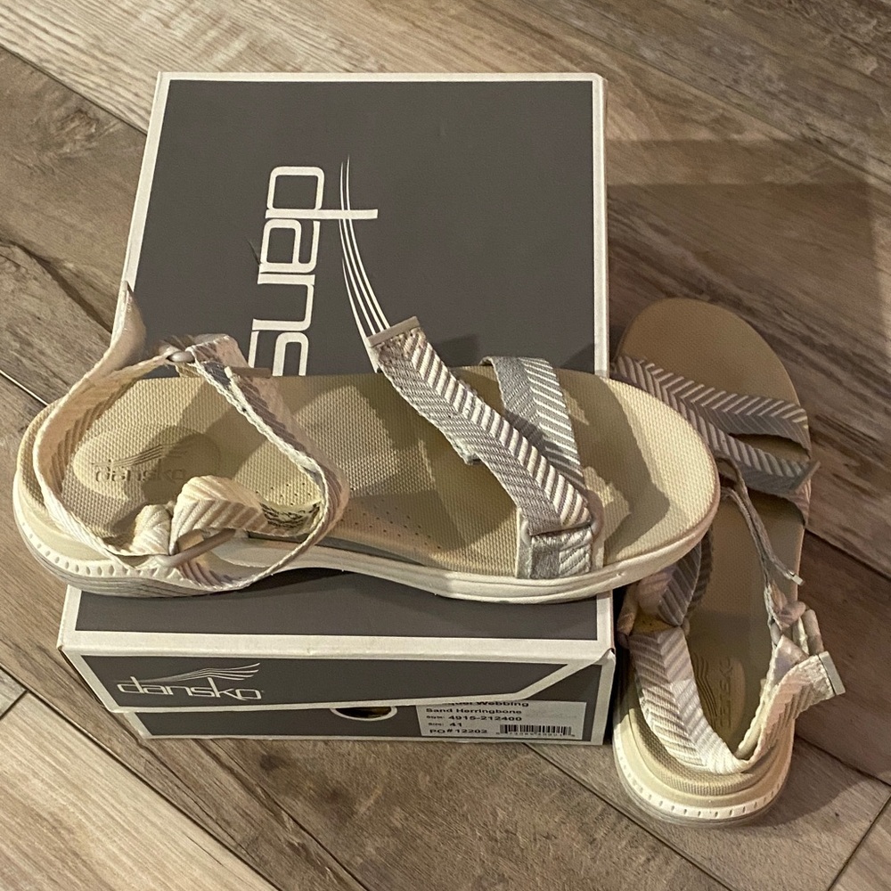 Dansko Cream and Gray Strappy Sandals